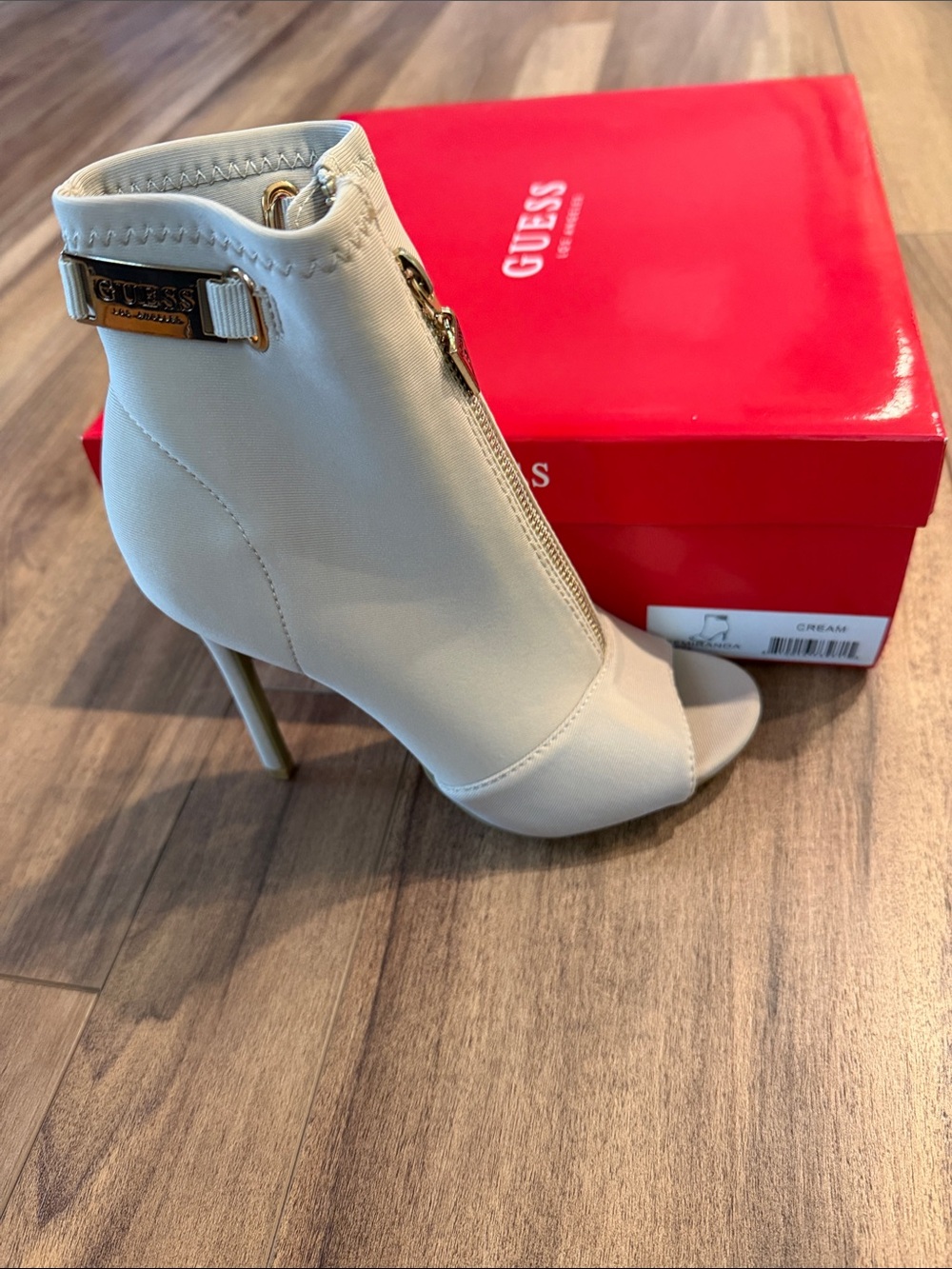 Guess Cream Open-Toe Stiletto Ankle Boots